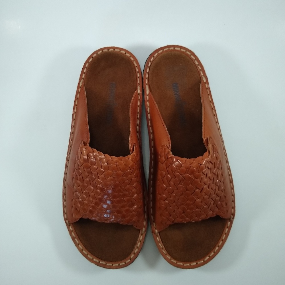 Minnetonka 7 Tan Brown Woven Leather Slide Sandal - Picture 5 of 8